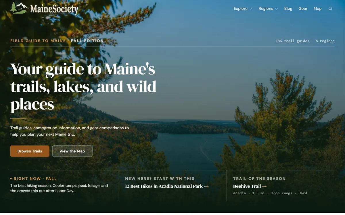 Maine Society homepage: a guide to Maine trails, lakes and outdoor places