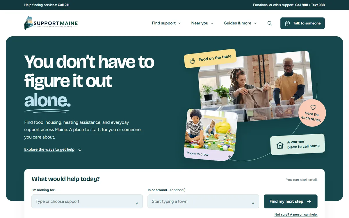 Support Maine homepage: a guide to food, housing and heating help across Maine